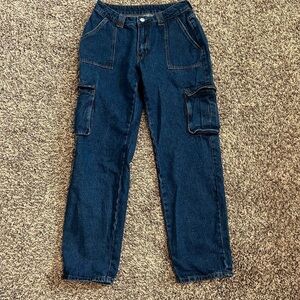 Womens cargo blue denim jeans baggy fit
